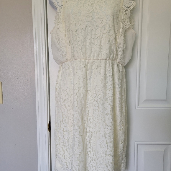 NWT Maurices White Lace Cap Sleeve Lined Mini Dress Bridal Shower Size Small - Picture 2 of 14